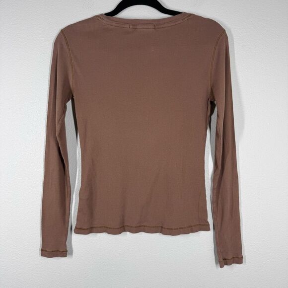 Peruvian Connection Brown Ribbed Long Sleeve Shirt Fitted Women’s Size XS - Picture 4 of 5